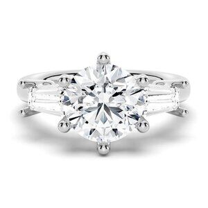 MSBlue Tapered Baguette Three Stone Engagement Ring 925 Sterling Size 6 NEW!